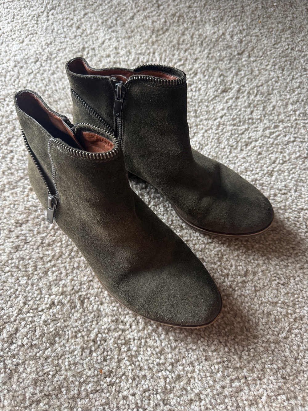 Lucky Brand Women's Suede Zip Ankle Boots - Olive 7.5